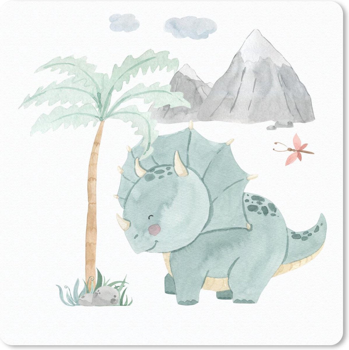 Muismat 20x20 cm - Mousepad Kinderkamer - Boom - Dinosaurus - Jongen - Meisje - Kinderen - Muismatten