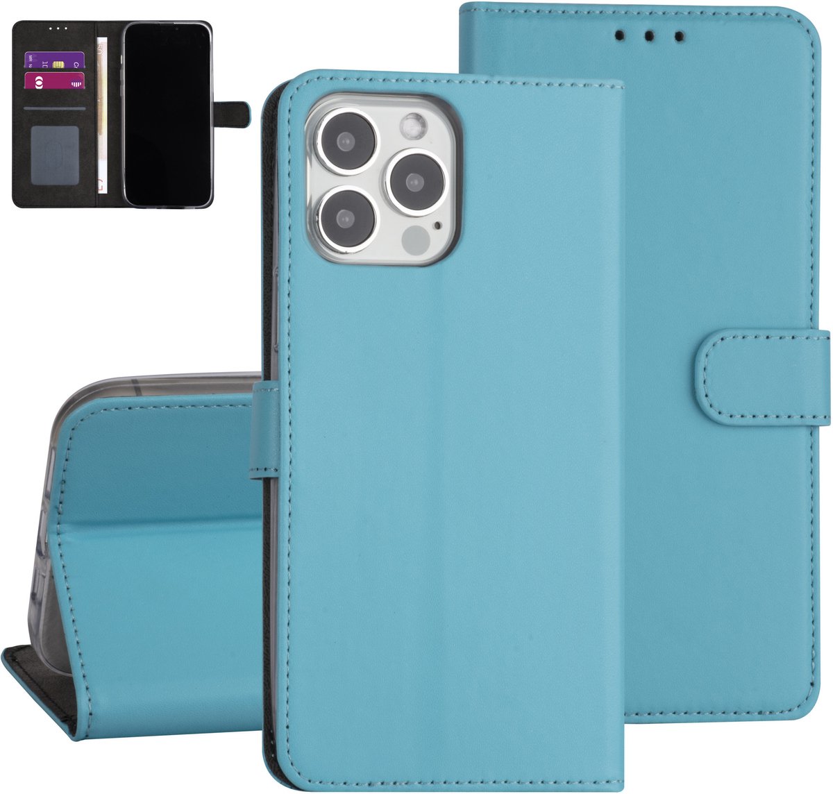 LichtBlauw hoesje voor iPhone 13 Pro Max - Booktype - Pasjeshouder - Magneetsluiting