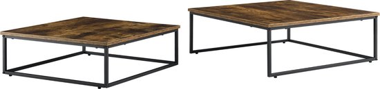 Lot de 2 tables basses gigognes Haninge carrées Effet bois foncé [en.casa]