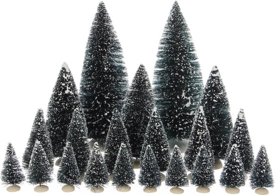 LuVille Kerstdorp Miniatuur Bristle Bomen - 21 Stuks - H22 x Ø8 cm
