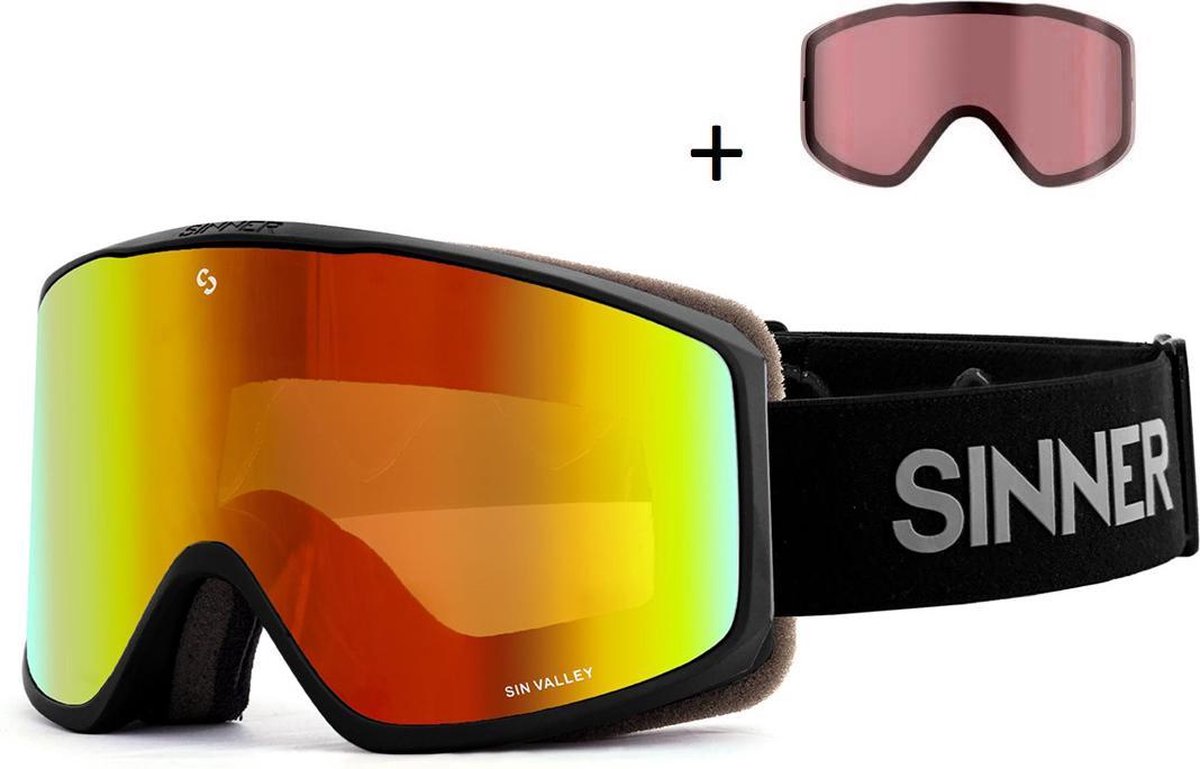 SINNER Sin Valley Skibril - Zwart - Oranje Spiegellens + Extra Roze Lens |  bol.com
