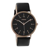 OOZOO Timepieces - Rosé gouden horloge met zwarte leren band - C10824 - Ø40