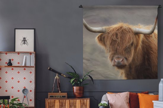 Tenture murale - Tissu mural - Highlander écossais - Cornes - Cheveux - 120x120 cm - Tapisserie