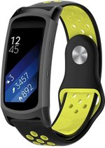 Siliconen Smartwatch bandje - Geschikt voor Samsung Gear Fit 2 / Gear Fit 2 Pro sport band - zwart/geel - Strap-it Horlogeband / Polsband / Armband