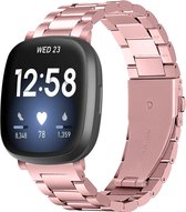 Stalen Smartwatch bandje - Geschikt voor  Fitbit Sense stalen band - rosé pink - Maat: L - Strap-it Horlogeband / Polsband / Armband