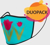 Duopack: Tulips washable mondmasker - L / Stoffen mondkapjes met print / Wasbare Mondkapjes / Mondkapjes / Uitwasbaar / Herbruikbare Mondkapjes / Herbruikbaar / Ov geschikt / Mondmaskers