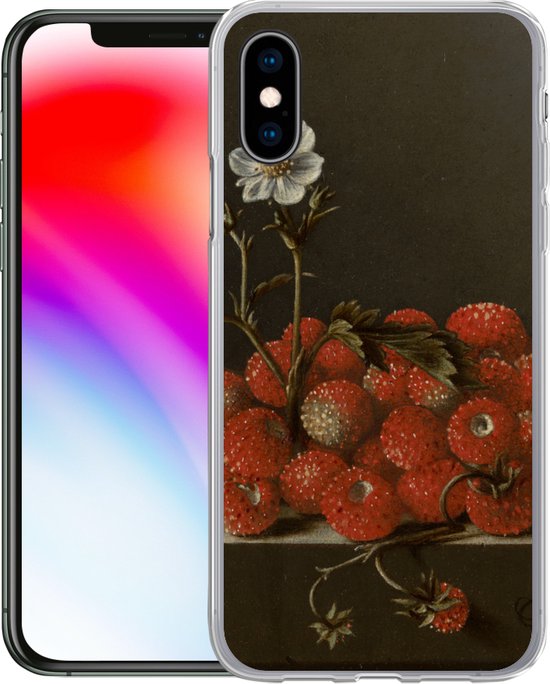 Telefoonhoesje Geschikt voor iPhone X hoesje - Stilleven met bosaardbeien - Schilderij van Adriaen Coorte - Siliconen Telefoonhoesje Telefoonhoesje