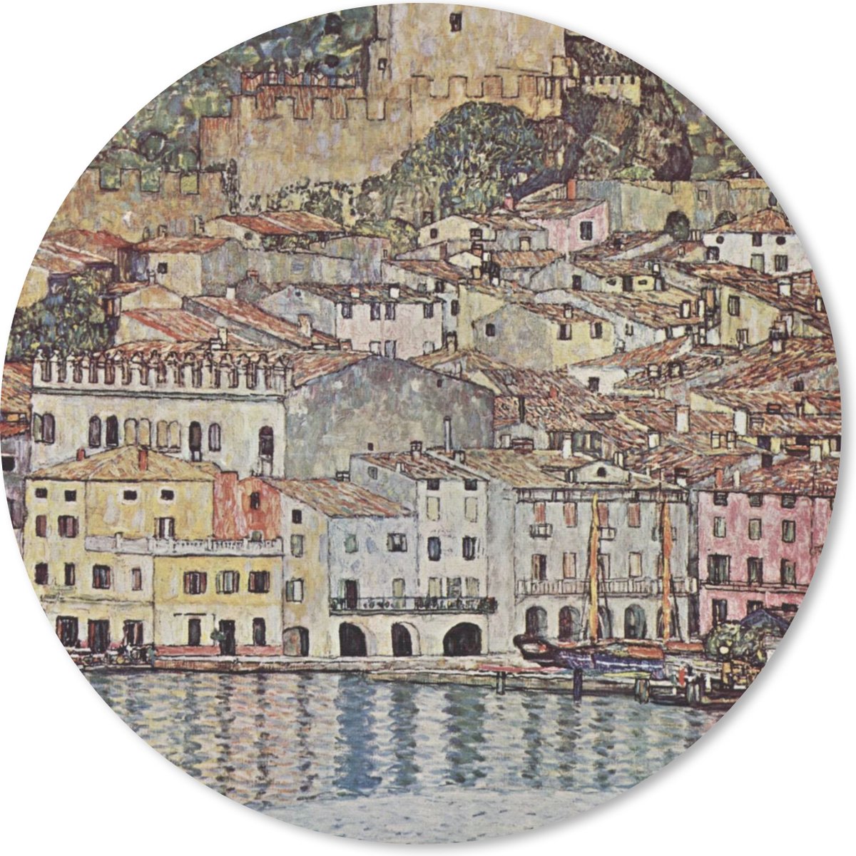 Muismat - Mousepad - Rond - Malcesine aan het Gardameer - schilderij Gustav Klimt - 50x50 cm - Ronde muismat