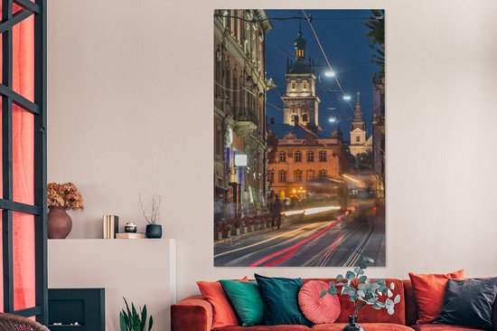 Canvas schilderij 120x180 cm - Wanddecoratie Drukke wegen in de binnenstad van Lvov in Oekraïne - Muurdecoratie woonkamer - Slaapkamer decoratie - Kamer accessoires - Schilderijen