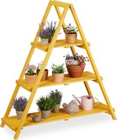 Relaxdays plantenrek 3 etages - hout - inklapbaar - plantentrap - planten standaard - geel