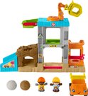 Fisher-Price Little People bouwplaats-speelset met twee figuren, kiepwagen, twee stenen en een kraan.