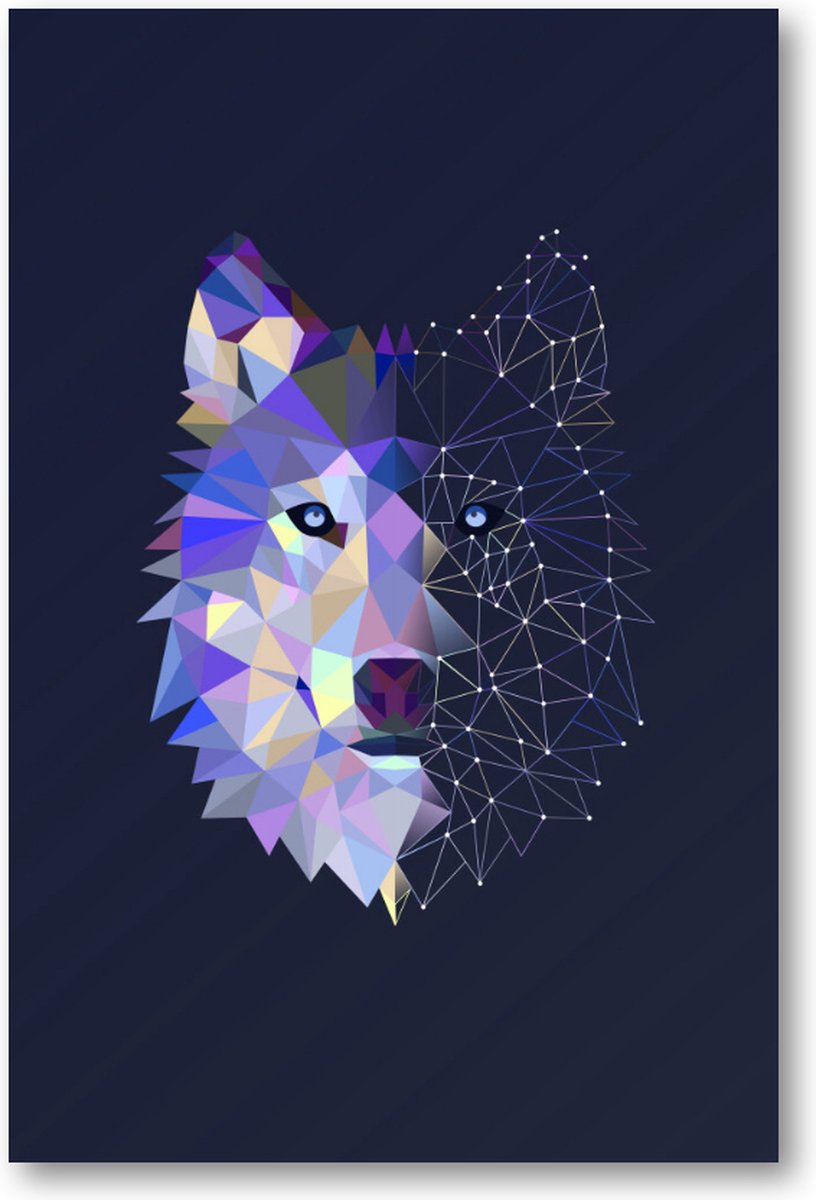 Abstracte Wolf - 60x90 Poster Staand - Minimalist - Dieren