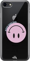 xoxo Wildhearts case voor iPhone 7/8 SE - Smiley Pink - xoxo Wildhearts Transparant Case
