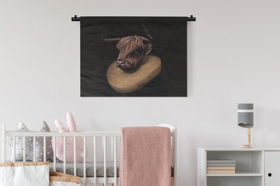 Tenture murale - Tissu mural - Scottish Highlander - Peinture - Vache - 90x67,5 cm - Tapisserie murale