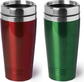 Set van 2x stuks Warmhoudbekers/warm houd bekers metallic rood en groen 450 ml