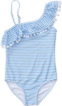 Snapper Rock - UV Badpak voor meisjes - Gestreept met frill - Powder Blue - maat 140-146cm