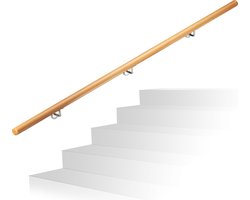 trapleuning - 200 cm - beukenhout - wandmontage - wandhouder & pluggen - 42 mm diameter - natuur