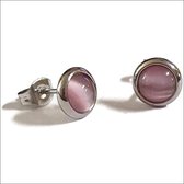 Aramat jewels ® - Oorbellen zweerknopjes roze cats eye chirurgisch staal 8mm