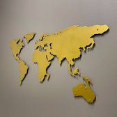 Gouden Metalen wanddecoratie World Map Goud - 158x82 cm
