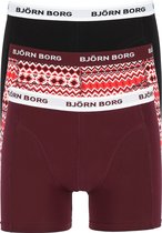 Björn Borg boxershorts Essential  (3-pack) - heren boxers normale lengte - zwart - bordeaux en rode print -  Maat: XXL