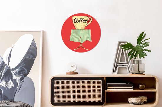 Illustration de Café vintage sur fond rouge Sticker mural cercle mural - ⌀ 30 cm - peinture ronde - cercle papier peint - cercle mural - cercle vivant - autocollant & découpe ronde