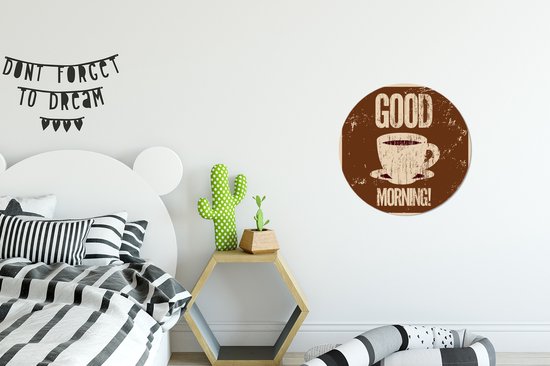 Good Morning Coffee Illustration Vintage Brown Wall Circle Wallpaper Sticker - ⌀ 30 cm - Peinture ronde - Cercle de papier peint - Cercle mural - Cercle vivant - Autocollant et découpe ronde