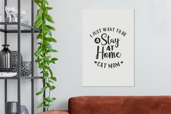 Peinture - Citation Chats ''Je veux juste être une maman chat au foyer'' sur fond blanc - 60x90 cm - Toile