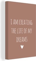 Tableau sur toile Citation anglaise Je crée la vie de mes rêves sur fond marron - 20x30 cm - Décoration murale