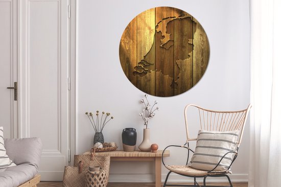 Carte en bois des Nederland Assiette en plastique cercle mural - ⌀ 120 cm - peinture ronde - impression photo sur cercle mural en plastique (forex) / cercle vivant / (décoration murale)