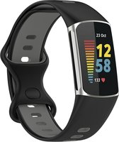 Siliconen Smartwatch bandje - Geschikt voor Fitbit Charge 5 / Fitbit Charge 6 sport band - zwart/grijs - Strap-it Horlogeband / Polsband / Armband
