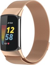 Milanees Smartwatch bandje - Geschikt voor Fitbit Charge 5 Milanese band - rosé goud - Strap-it Horlogeband / Polsband / Armband