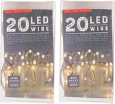 Set van 2x stuks draadverlichting lichtsnoer met 20 lampjes warm wit 220 cm - Lichtdraden/lichtsnoeren - kerstverlichting
