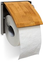 relaxdays porte-rouleau papier toilette avec rabat, porte-rouleau papier toilette mural, bambou