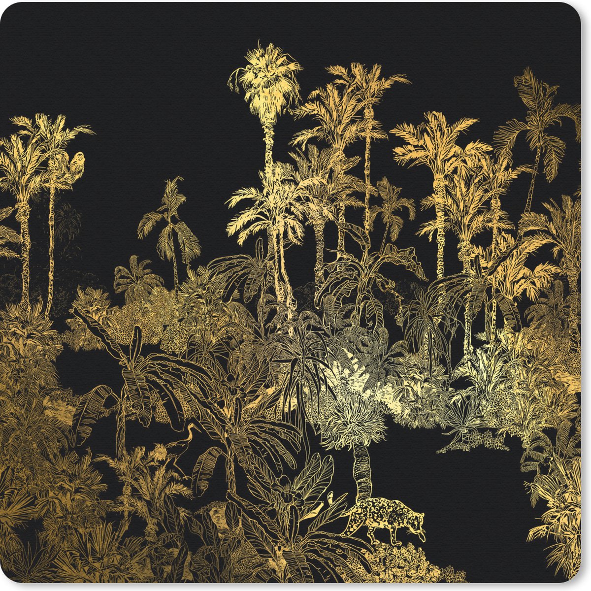 Muismat 20x20 cm - Mousepad Jungle - Goud - Bomen - Muismatten
