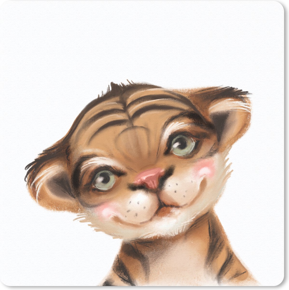 Muismat 20x20 cm - Mousepad Tijger - Kinderen - Wit - Muismatten