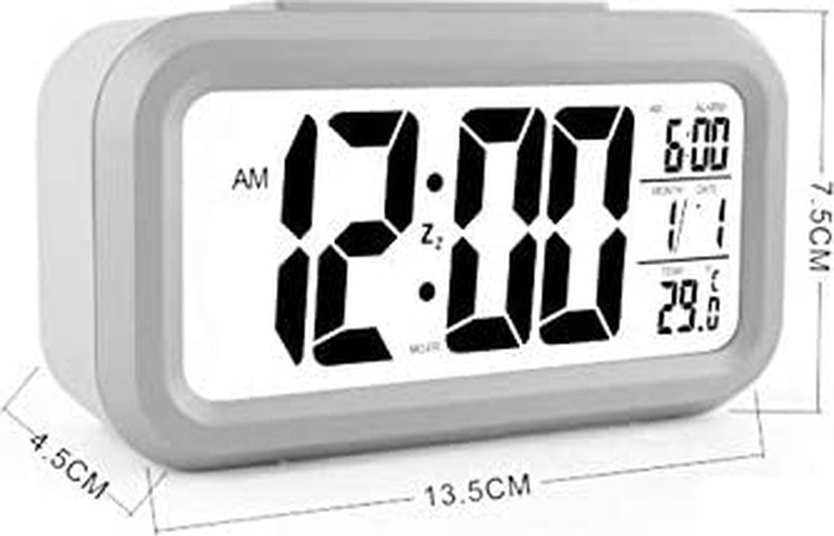 Alarmklok wekker - Ntech - digitale wekker - Alarmklok - Inclusief temperatuurmeter - Met snooze en verlichtingsfunctie - Wit
