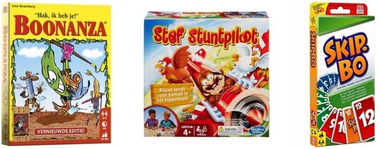 Afbeelding van het spel Spellenbundel - Kaartspellen - 3 Stuks - Boonanza & Skip-Bo & Stef Stuntpiloot