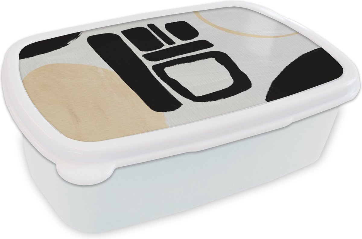 Broodtrommel Wit - Lunchbox - Brooddoos - Cirkel - Zwart - Abstract - 18x12x6 cm - Volwassenen