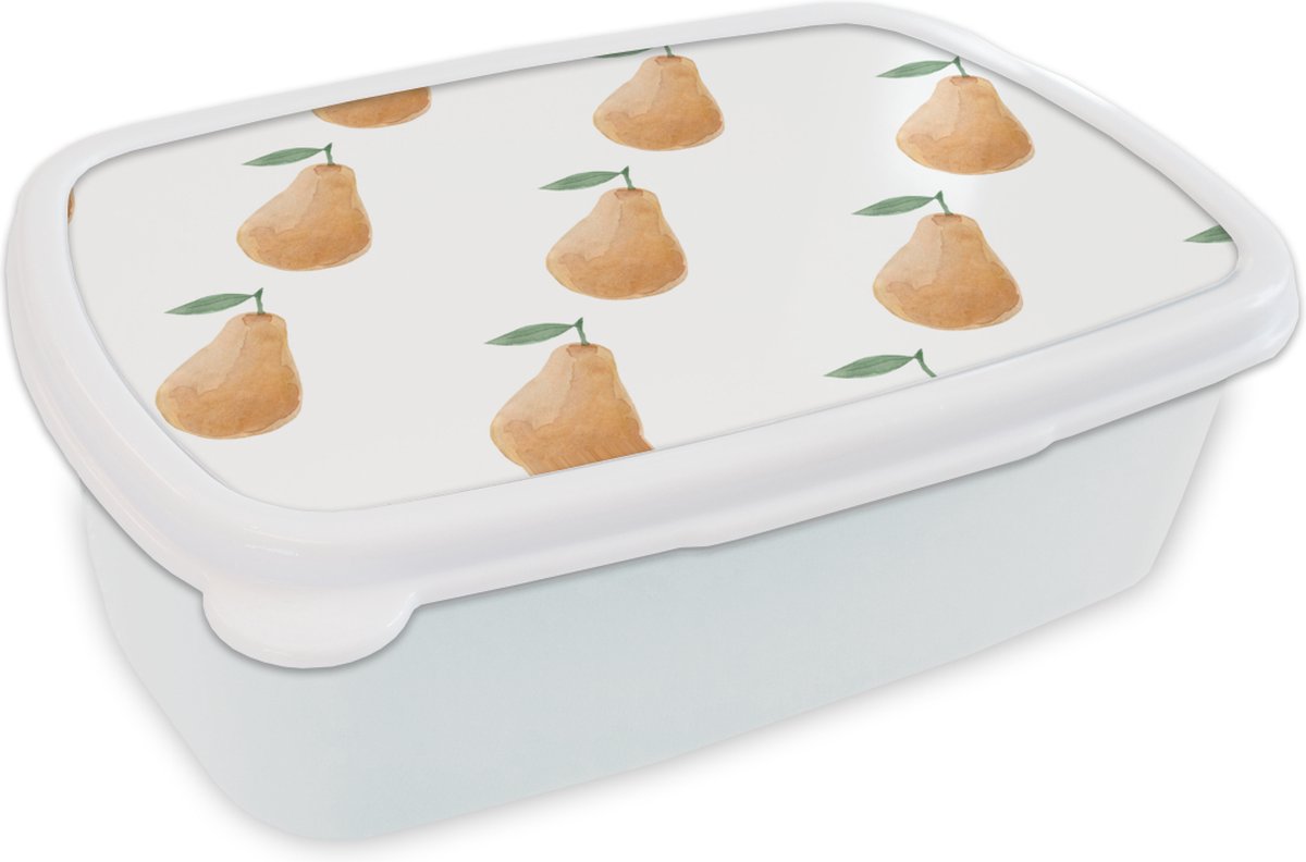 Broodtrommel Wit - Lunchbox - Brooddoos - Peren - Aquarelverf - Wit - 18x12x6 cm - Volwassenen