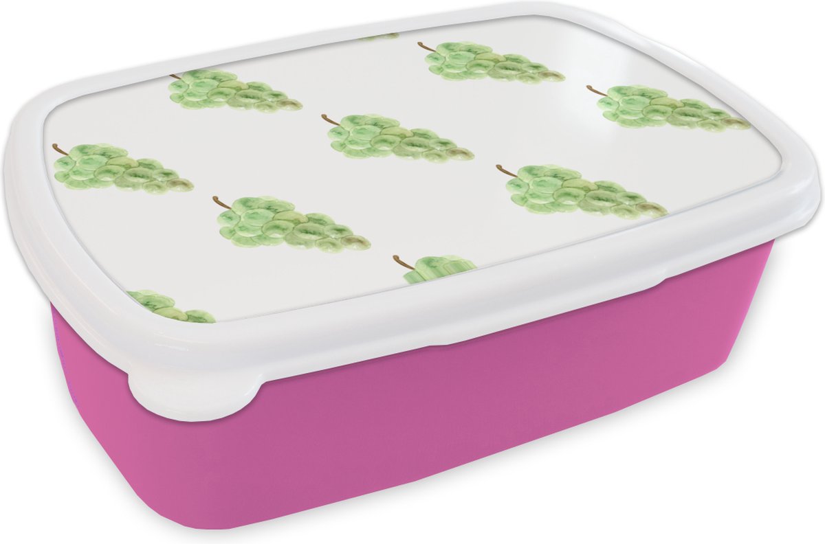 Broodtrommel Roze - Lunchbox - Brooddoos - Druiven - Waterverf - Wit - 18x12x6 cm - Kinderen - Meisje