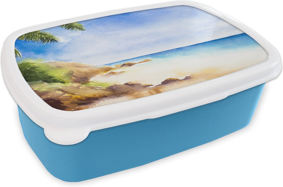 Broodtrommel Blauw - Lunchbox - Brooddoos - Zee - Strand - Berg - 18x12x6 cm - Kinderen - Jongen