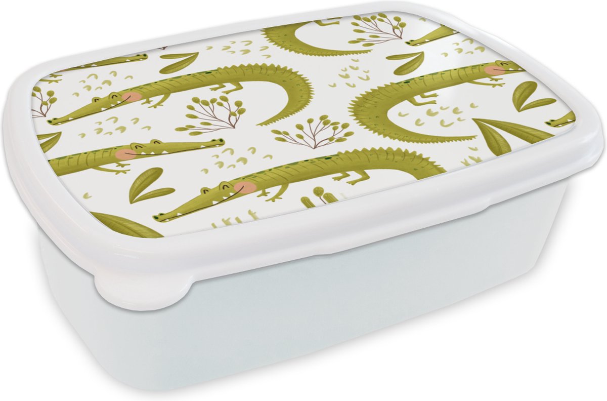 Broodtrommel Wit - Lunchbox - Brooddoos - Krokodil - Wit - Patronen - 18x12x6 cm - Volwassenen