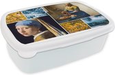 Broodtrommel Wit - Lunchbox - Brooddoos - Vermeer - Collage - Melkmeisje - 18x12x6 cm - Volwassenen