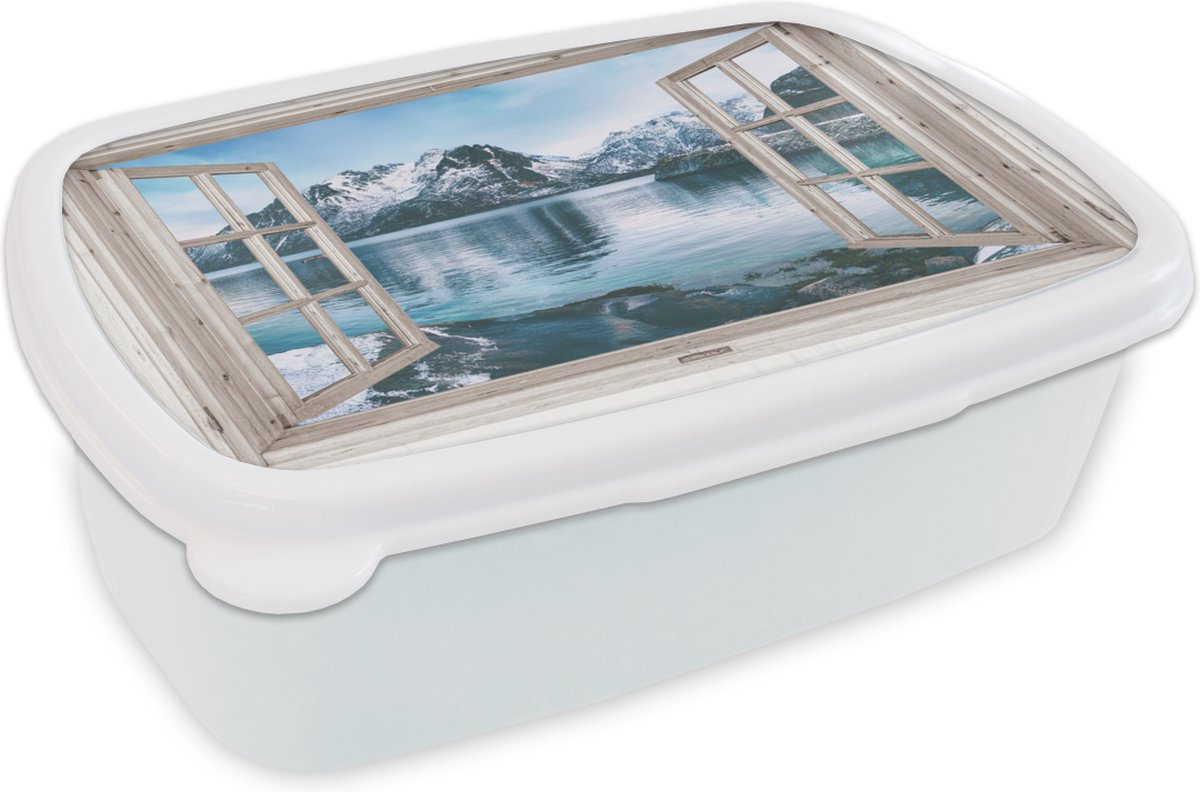 Broodtrommel Wit - Lunchbox - Brooddoos - Doorkijk - Berg - Water - 18x12x6 cm - Volwassenen