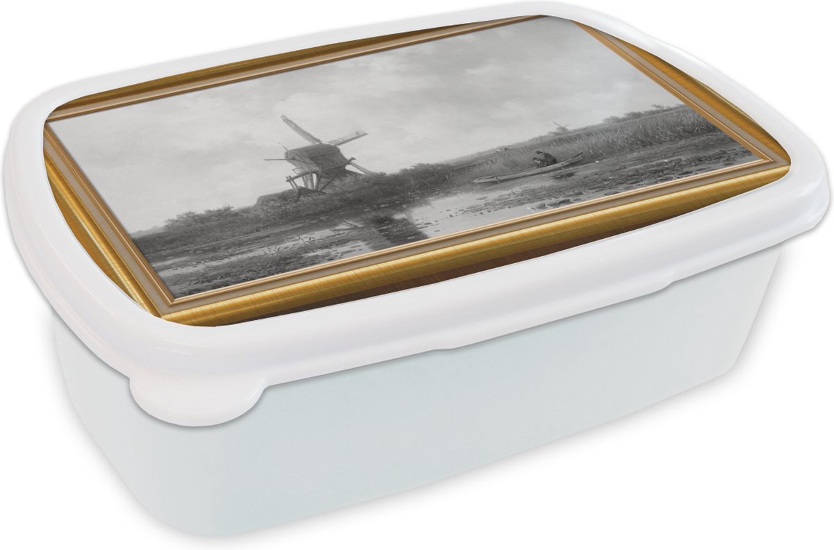 Broodtrommel Wit - Lunchbox - Brooddoos - Schilder - Kunst - Goud - Lijsten - 18x12x6 cm - Volwassenen