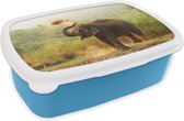 Broodtrommel Blauw - Lunchbox - Brooddoos - Schoonmakende olifant - 18x12x6 cm - Kinderen - Jongen