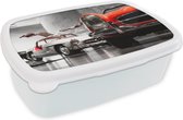 Broodtrommel Wit - Lunchbox - Brooddoos - Auto - Mercedes - Garage - 18x12x6 cm - Volwassenen