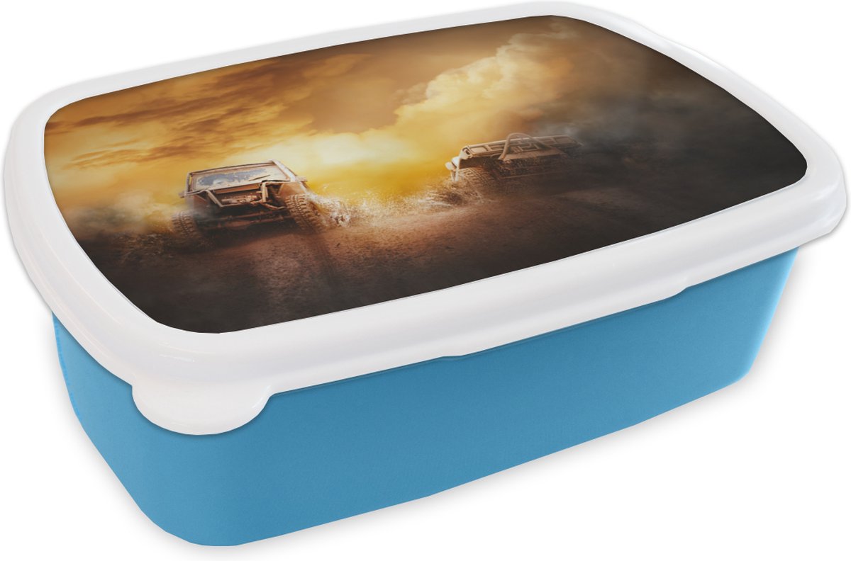 Broodtrommel Blauw - Lunchbox - Brooddoos - Race - Auto - Modder - 18x12x6 cm - Kinderen - Jongen