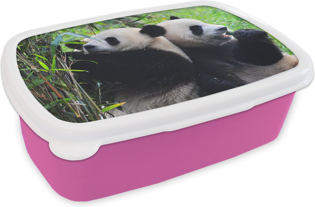 Broodtrommel Roze - Lunchbox - Brooddoos - Panda - Bamboe - Natuur - 18x12x6 cm - Kinderen - Meisje
