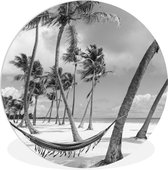 WallCircle - Wandcirkel ⌀ 60 - Hangmat op strand van Dominicaanse Republiek zwart-wit - Ronde schilderijen woonkamer - Wandbord rond - Muurdecoratie cirkel - Kamer decoratie binnen - Wanddecoratie muurcirkel - Woonaccessoires